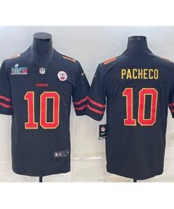 High quality Kansas City Chiefs 10 Isiah Pacheco Black Red Gold Super Bowl LVII Patch Vapor Untouchable Limited Stitched Jersey