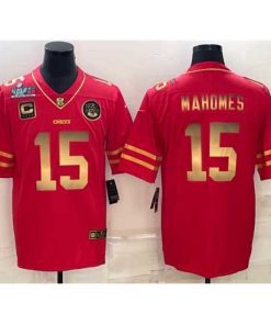 Marvelous Kansas City Chiefs 15 Patrick Mahomes Red Gold Super Bowl LVII Patch And 4 Star C Patch Vapor Untouchable Limited Stitched Jersey
