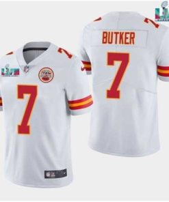 Premium Kansas City Chiefs 7 Harrison Butker White Super Bowl LVII Patch Vapor Untouchable Limited Stitched Jersey