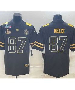 Marvelous Kansas City Chiefs 87 Travis Kelce Black Golden Super Bowl LV And Super Bowl LVII Patch Vapor Limited Stitched Jersey