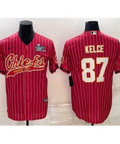 Finest Kansas City Chiefs 87 Travis Kelce Red With Super Bowl LVII Patch Cool Base Stitched Baseball Jersey