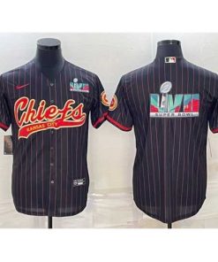 Finest Kansas City Chiefs Black With Super Bowl LVII Big Logo Cool Base Stitched Baseball Jersey