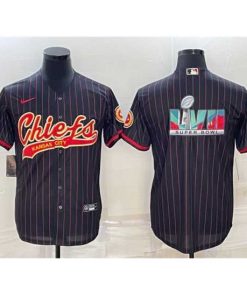 Premium Kansas City Chiefs Black With Super Bowl LVII Big Logo Cool Base Stitched Baseball JerseyS