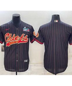 Exquisite Kansas City Chiefs Blank Black With Super Bowl LVII Patch Cool Base Stitched Baseball Jersey