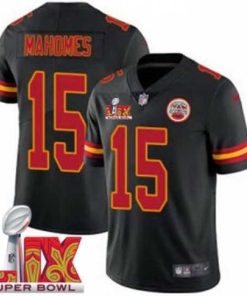 Outstanding Kansas City Chiefs Patrick Mahomes #15 Black 2024 2025 Super Bowl LIX F.U.S.E Stitched Jersey