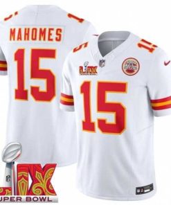 Exquisite Kansas City Chiefs Patrick Mahomes #15 White 2024 2025 Super Bowl LIX F.U.S.E Stitched Jersey