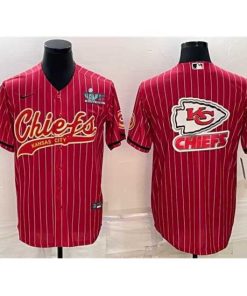 Finest Kansas City Chiefs Red Team Big Logo With Super Bowl LVII Patch Cool Base Stitched Baseball Jersey
