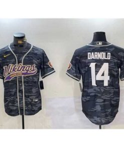 Superior Minnesota Vikings 14 Sam Darnold Grey Camo Cool Base Stitched Baseball Jersey