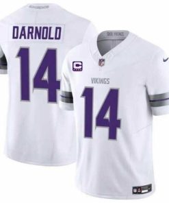Exquisite Minnesota Vikings 14 Sam Darnold White 2024 F.U.S.E  With 4 Star C Patch Winter Warrior Limited Stitched Jersey