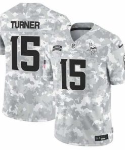 Gorgeous Minnesota Vikings 15 Dallas Turner 2024 F.U.S.E Arctic Camo Salute To Service Limited Stitched Football Jersey
