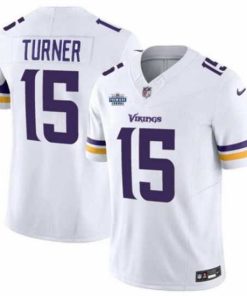 Exceptional Minnesota Vikings 15 Dallas Turner White 2024 With Draft Patch F.U.S.E Vapor Untouchable Limited Stitched Jersey