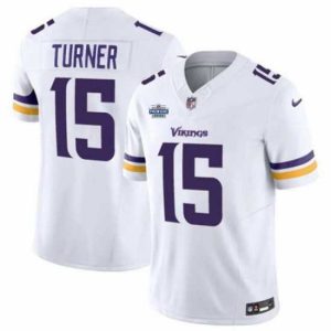Exceptional Minnesota Vikings 15 Dallas Turner White 2024 With Draft Patch F.U.S.E Vapor Untouchable Limited Stitched Jersey