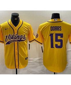 High quality Minnesota Vikings 15 Dallas Turner Yellow Cool Base Stitched Baseball Jersey 1