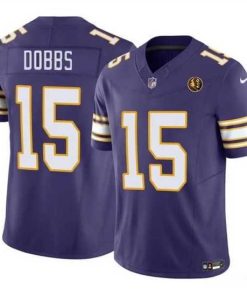 Exquisite Minnesota Vikings 15 Josh Dobbs Purple 2023 F.U.S.E  Throwback With John Madden Patch Vapor Limited Stitched Football Jersey