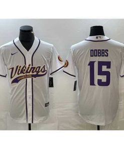 Superb Minnesota Vikings 15 Josh Dobbs White Cool Base Stitched Baseball Jersey