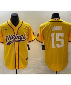 Exceptional Minnesota Vikings 15 Josh Dobbs Yellow Cool Base Stitched Baseball Jersey