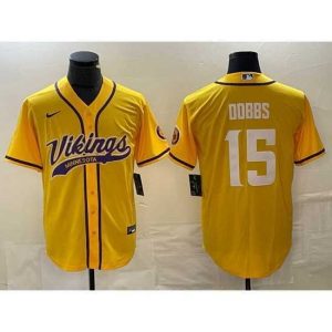 Exceptional Minnesota Vikings 15 Josh Dobbs Yellow Cool Base Stitched Baseball Jersey