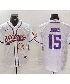 Exceptional Minnesota Vikings 15 Joshua Dobbs White Cool Base Stitched Baseball Jersey 1