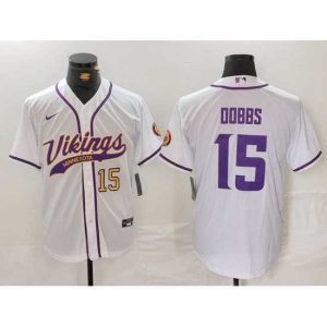 Exceptional Minnesota Vikings 15 Joshua Dobbs White Cool Base Stitched Baseball Jersey 1