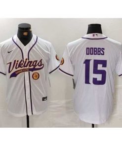 Superb Minnesota Vikings 15 Joshua Dobbs White Cool Base Stitched Baseball Jersey 2