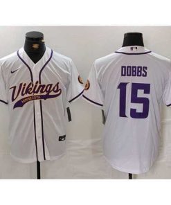 Premium Minnesota Vikings 15 Joshua Dobbs White Cool Base Stitched Baseball Jersey