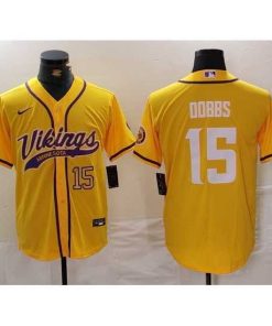 High quality Minnesota Vikings 15 Joshua Dobbs Yellow Cool Base Stitched Baseball Jersey 3