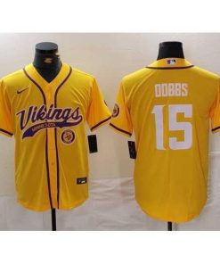 Superb Minnesota Vikings 15 Joshua Dobbs Yellow Cool Base Stitched Baseball Jersey 4