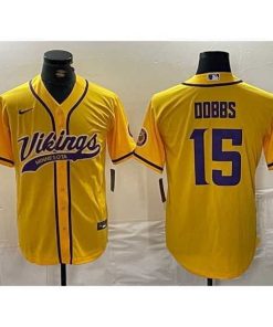 Exceptional Minnesota Vikings 15 Joshua Dobbs Yellow Cool Base Stitched Baseball JerseyS