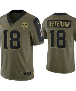 Superb Minnesota Vikings 18 Justin Jefferson 2021 Olive Salute To Service Limited Stitched Jersey