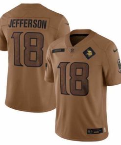 Outstanding Minnesota Vikings 18 Justin Jefferson 2023 Brown Salute To Service Limited Stitched Jersey