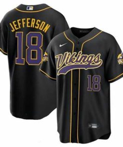 High quality Minnesota Vikings 18 Justin Jefferson Black Cool Base Stitched Baseball Jersey