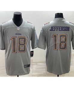 Outstanding Minnesota Vikings 18 Justin Jefferson Grey Atmosphere Fashion Stitched Jersey