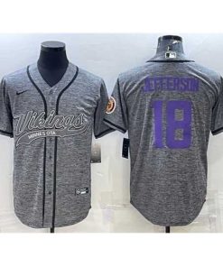 Exceptional Minnesota Vikings 18 Justin Jefferson Grey With Patch Cool Base Stitched Baseball Jersey