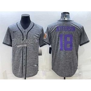 Exceptional Minnesota Vikings 18 Justin Jefferson Grey With Patch Cool Base Stitched Baseball Jersey