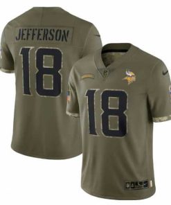 Outstanding Minnesota Vikings 18 Justin Jefferson Olive 2022 Salute To Service Limited Stitched Jersey