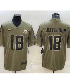 Exquisite Minnesota Vikings 18 Justin Jefferson Olive 2022 Salute To Service Limited Stitched Jersey