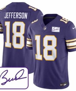 Exceptional Minnesota Vikings 18 Justin Jefferson Purple 2023 F.U.S.E Bud Grant Patch Limited Stitched Jersey