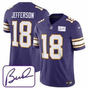 Exceptional Minnesota Vikings 18 Justin Jefferson Purple 2023 F.U.S.E Bud Grant Patch Limited Stitched Jersey