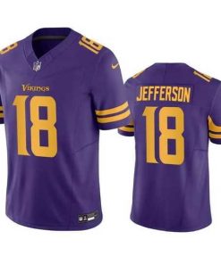 Gorgeous Minnesota Vikings 18 Justin Jefferson Purple 2023 F.U.S.E  Color Rush Stitched Jersey