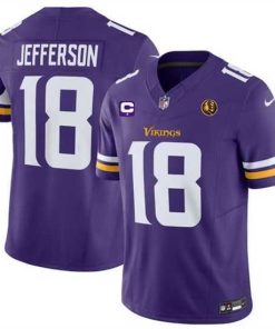 Superb Minnesota Vikings 18 Justin Jefferson Purple 2023 F.U.S.E  With 1 Star C Patch And John Madden Patch Vapor Limited Stitched Football Jersey