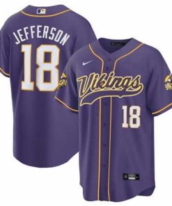 Premium Minnesota Vikings 18 Justin Jefferson Purple Cool Base Stitched Baseball Jersey