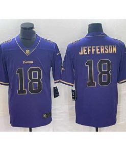 High quality Minnesota Vikings 18 Justin Jefferson Purple Gold Stitched Jersey