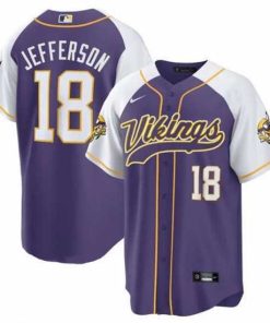 Exquisite Minnesota Vikings 18 Justin Jefferson Purple White Cool Base Stitched Baseball Jersey