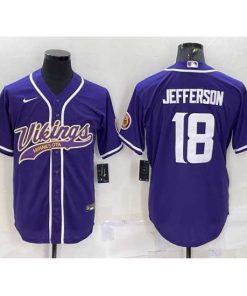 Finest Minnesota Vikings 18 Justin Jefferson Purple With Patch Cool Base Stitched Baseball Jersey