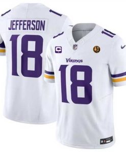 Exquisite Minnesota Vikings 18 Justin Jefferson White 2023 F.U.S.E  With 1 Star C Patch And John Madden Patch Vapor Limited Stitched Football Jersey