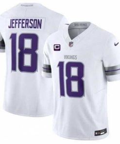 Premium Minnesota Vikings 18 Justin Jefferson White 2024 F.U.S.E  With 2 Star C Patch Winter Warrior Limited Stitched Jersey