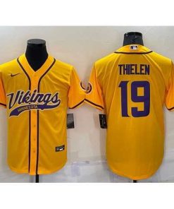High quality Minnesota Vikings 19 Adam Thielen Gold With Patch Cool Base Stitched Baseball Jersey
