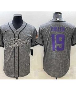 High quality Minnesota Vikings 19 Adam Thielen Grey With Patch Cool Base Stitched Baseball Jersey