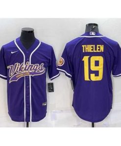 High quality Minnesota Vikings 19 Adam Thielen Purple Gold With Patch Cool Base Stitched Baseball Jersey