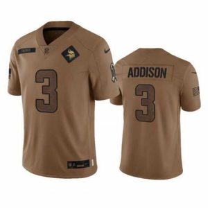 Exceptional Minnesota Vikings 3 Jordan Addison 2023 Brown Salute To Service Limited Stitched Jersey